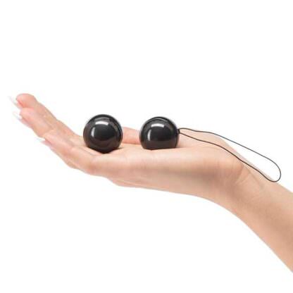Lelo Luna Beads Noir Pelvic Exerciser Being Held In Palm Of Hand 2