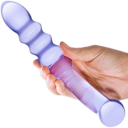 Glas Purple Rain Glass Dildo Held In Hand