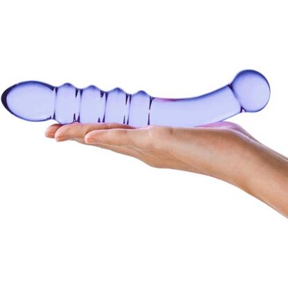 Glas Purple Rain Glass Dildo Held In Palm Of Hand