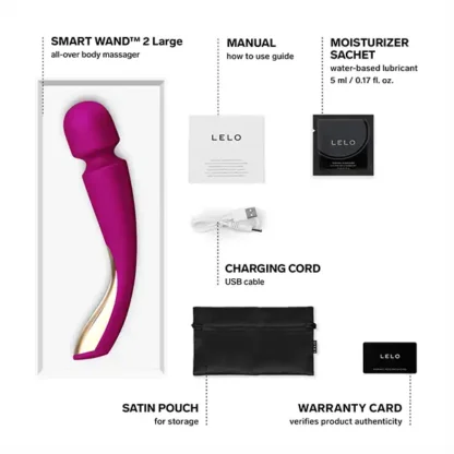 Lelo Smart Wand 2 Large Body Massager Package Contents