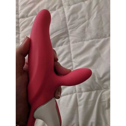 Satisfyer Mr. Rabbit Vibrator Held In Hand Demonstrating Flexible Clitoral Vibrator