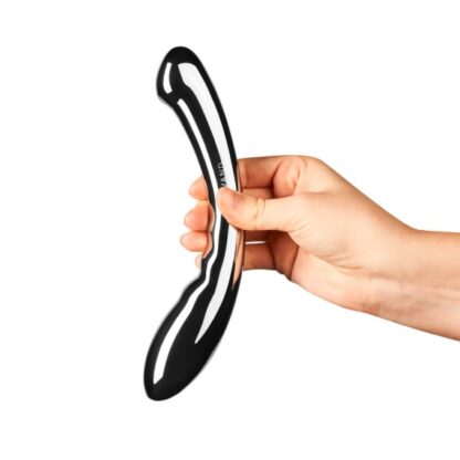 Le Wand Arch Stainless Steel Dildo Held In Hand