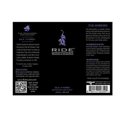 Ride BodyWorx Silk Hybrid Personal Lubricant Label