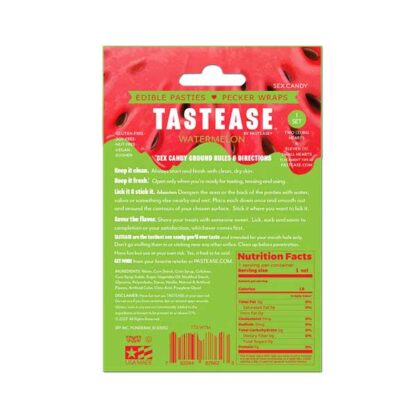 Tastease Edible Pasties and Pecker Wraps Sex Candy Strawberry Back of Package