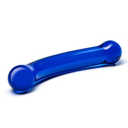 Glas 6 Curved G-Spot Blue Glass Dildo On Side