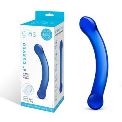 Glas 6 Curved G-Spot Blue Glass Dildo Packaging