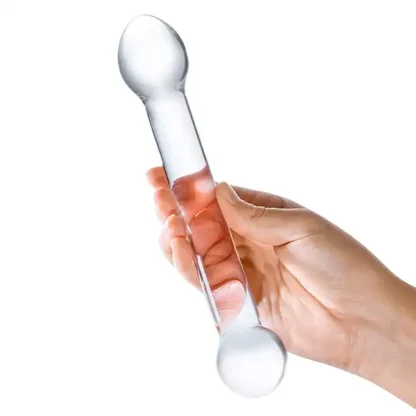 Glas 7 Curved Glass G-Spot Dildo Held In Hand