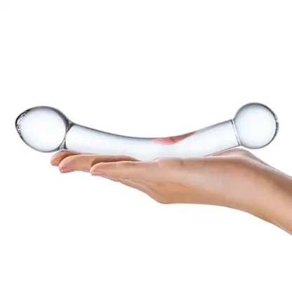 Glas 7 Curved Glass G-Spot Dildo Held In Palm of Hand