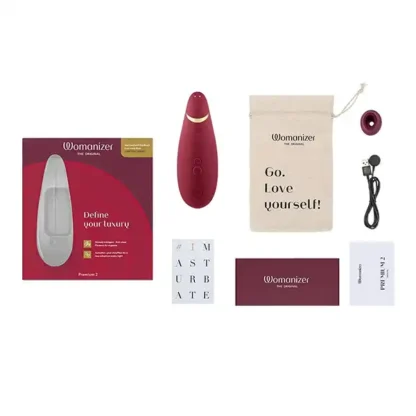 Womanizer Premium 2 Pleasure Air Clitoral Stimulator Package Contents
