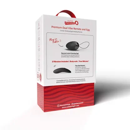 Screaming O Premium Dual Vibrator Remote and Egg Packaging Back