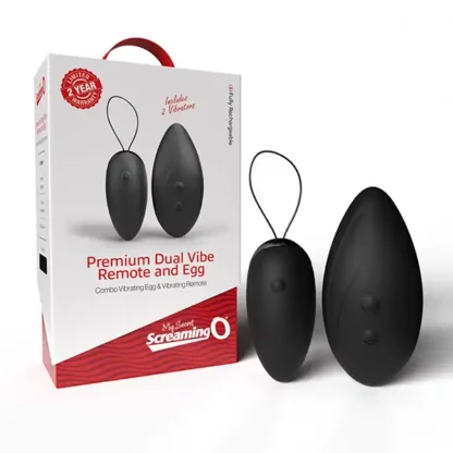 Screaming O Premium Dual Vibrator Remote and Egg Packaging Front