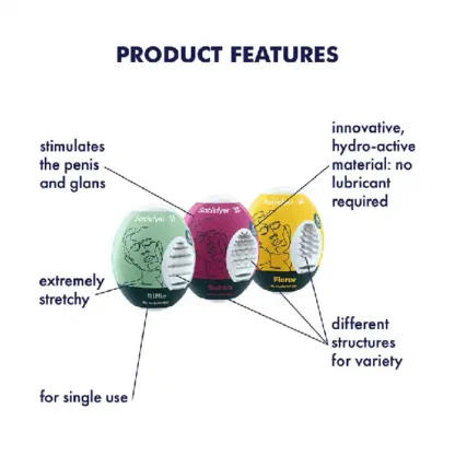 Satisfyer 3-piece Egg Set Masturbator - Riffle, Bubble, Fierce Features