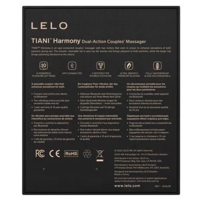 Lelo Tiani Harmony Couple's Vibrator Packaging Back