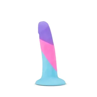 The Avant Vision of Love D15 dildo by Blush features a petite size of 5 insertable inches and a width of 1.25 inches. It has a penis-like, tapered head and smooth, slightly veiny shaft that's firm yet bendable with a suction cup on the base for hands-free usage.
