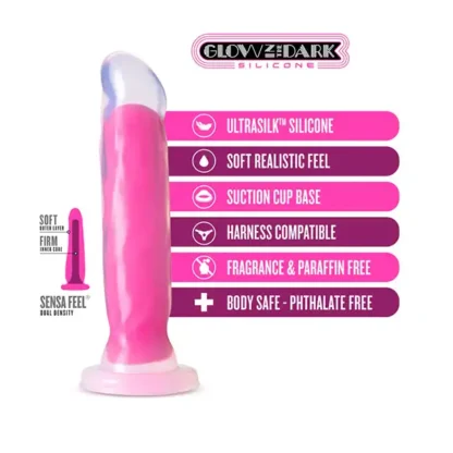 Blush Neo Elite Marquee 8-Inch Neon Pink Dildo Features List