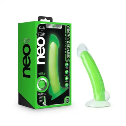 Blush Neo Elite Omnia 7-Inch Neon Green Dildo Packaging