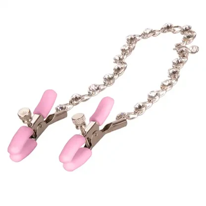 CalExotics Nipple Play Crystal Chain Nipple Clamps Pink Close Up