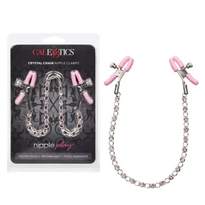 CalExotics Nipple Play Crystal Chain Nipple Clamps Pink Packaging